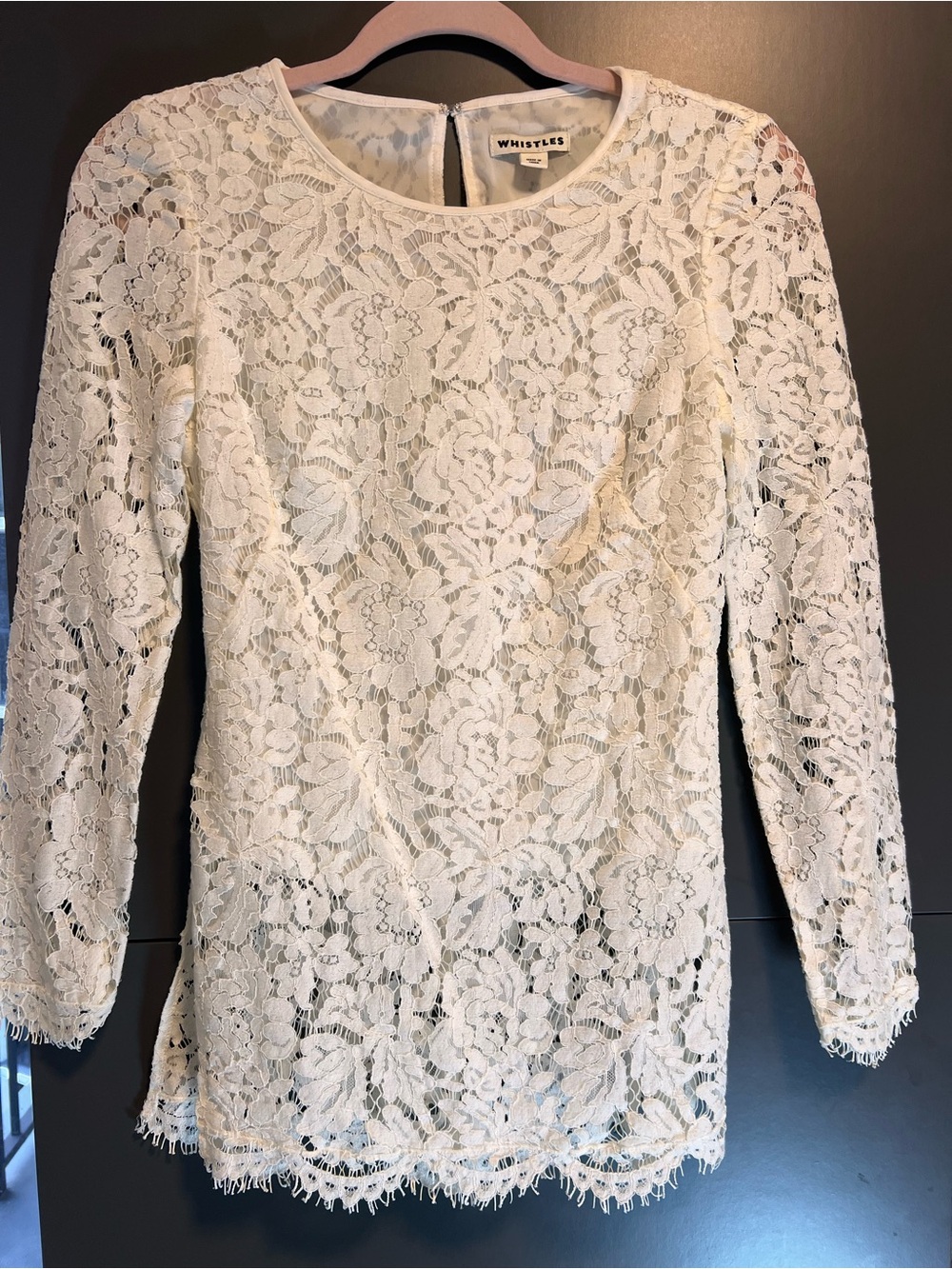 WHISTLES White Floral Lace Long Sleeve Top Side Zip Lined Blouse